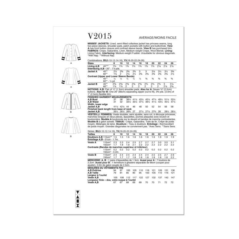 Patron Vogue 2015 B5 - Vestes