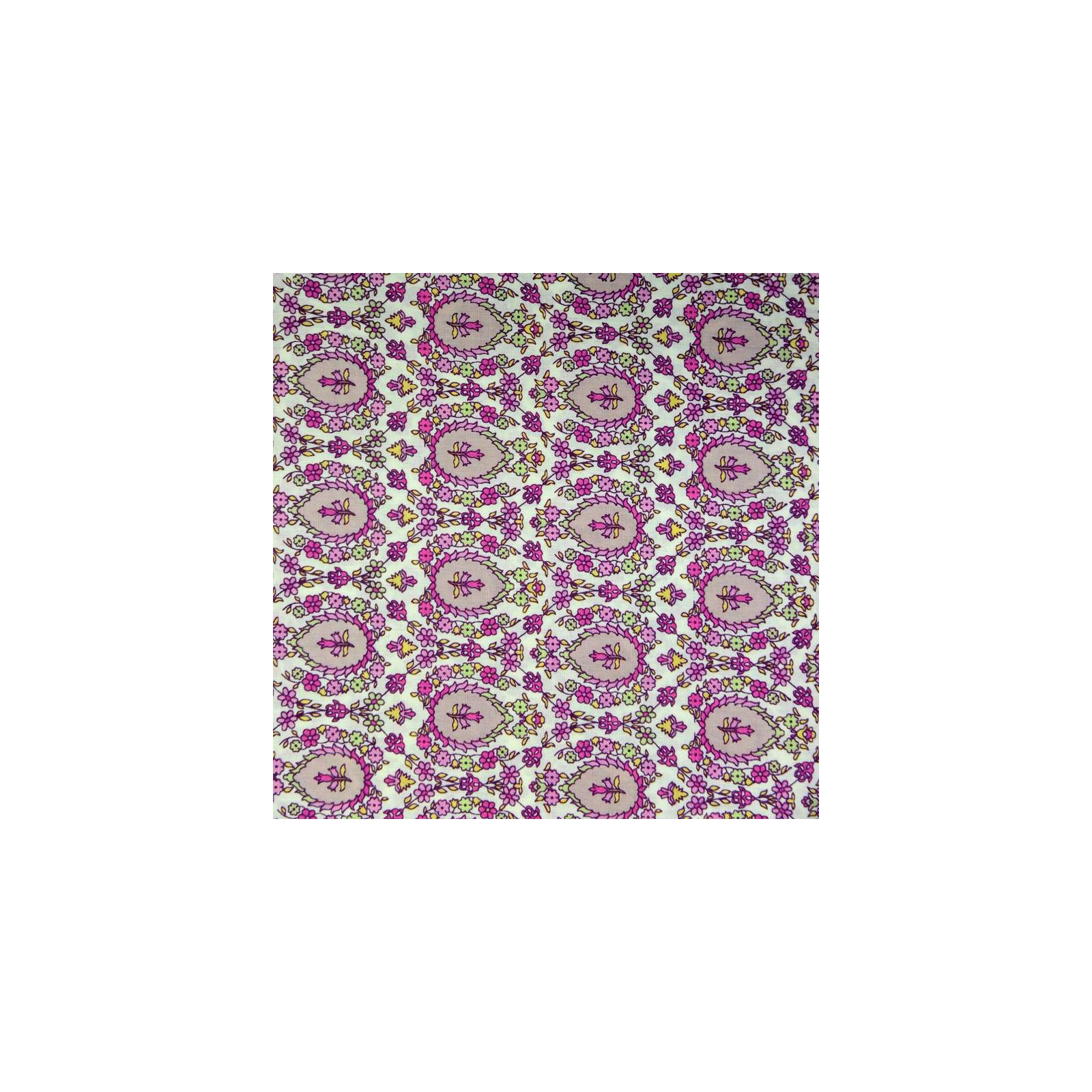 Tissu Coton imprimé motifs médaillon et fleurs fuchsia au mètre