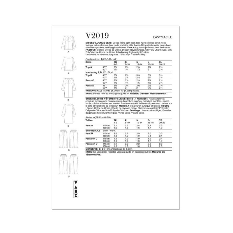 Patron Vogue 2019 A - Ensemble de vêtement de détente