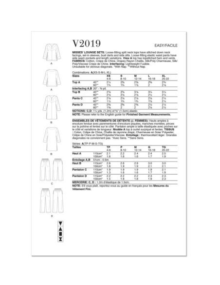 Patron Vogue 2019 A - Ensemble de vêtement de détente