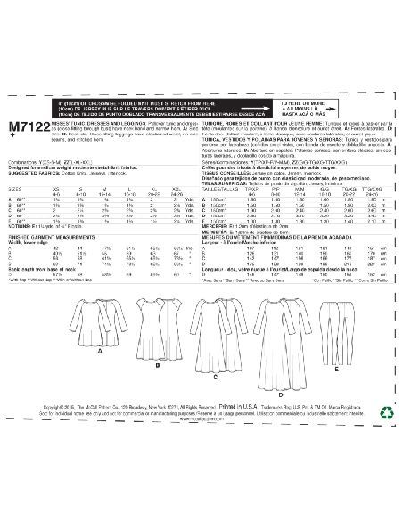 Patron McCall's 7122.Y - Tunique, robe et collant