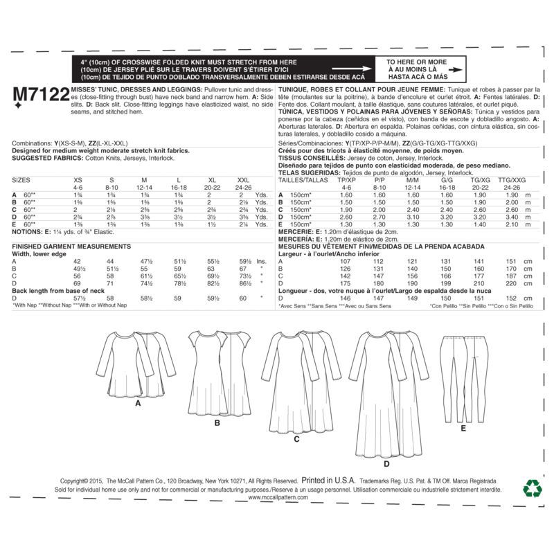 Patron McCall's 7122.Y - Tunique, robe et collant