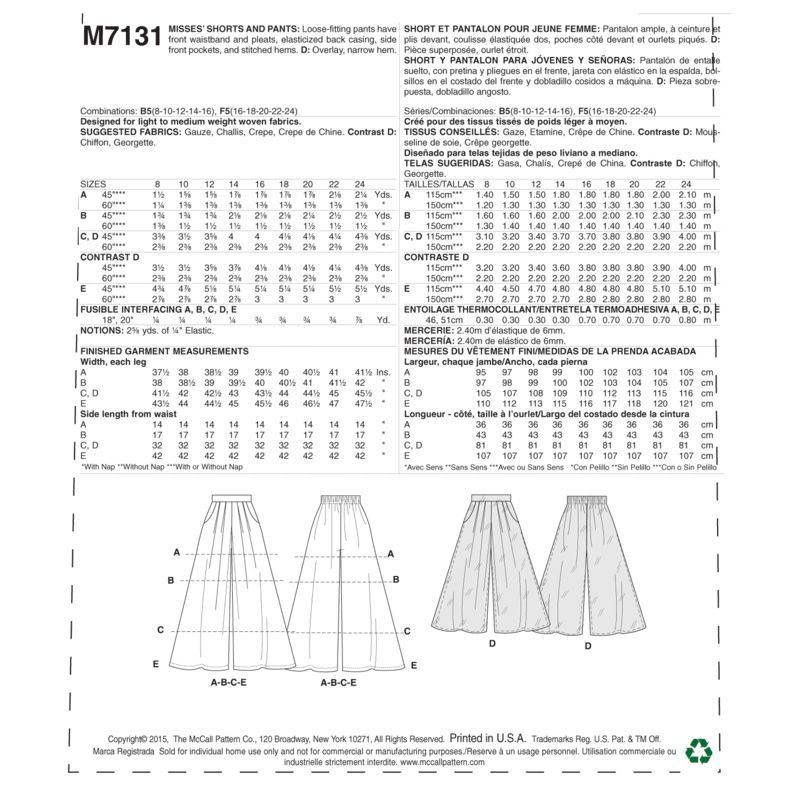 Patron McCall's 7131.B5 - Short et pantalon