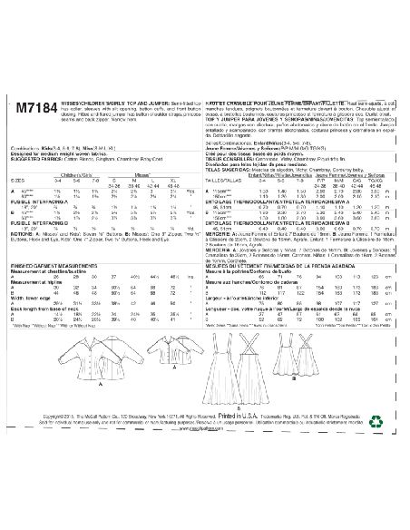 Patron McCall's 7184.KIDS - Haut et chasuble