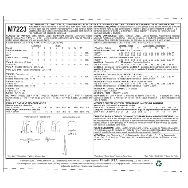 Patron McCall's 7223.CCE - Accessoires de costume