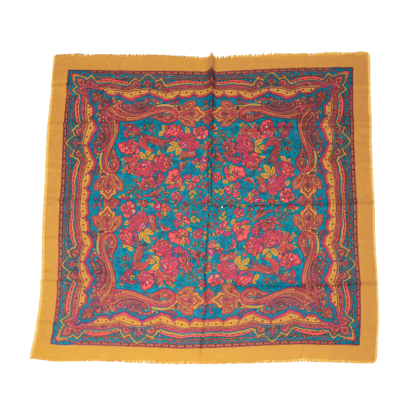 Foulard twill - Rosier bleu et moutard 2