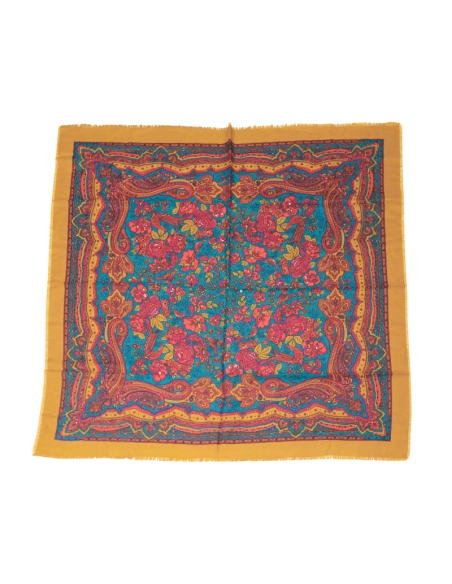 Foulard twill - Rosier bleu et moutard