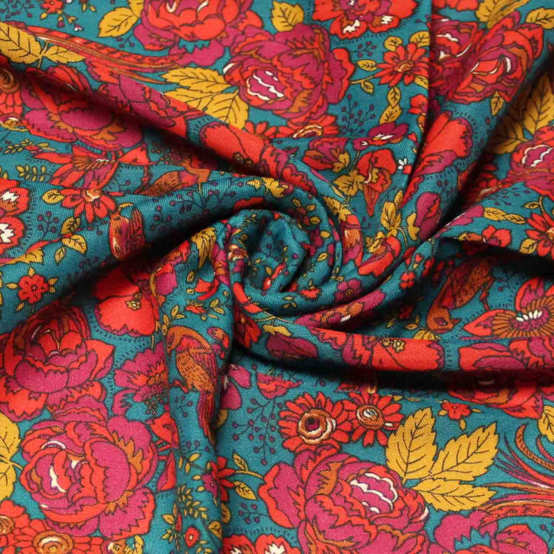 Foulard twill - Rosier bleu et moutard