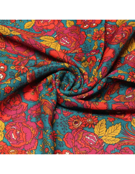 Foulard twill - Rosier bleu et moutard