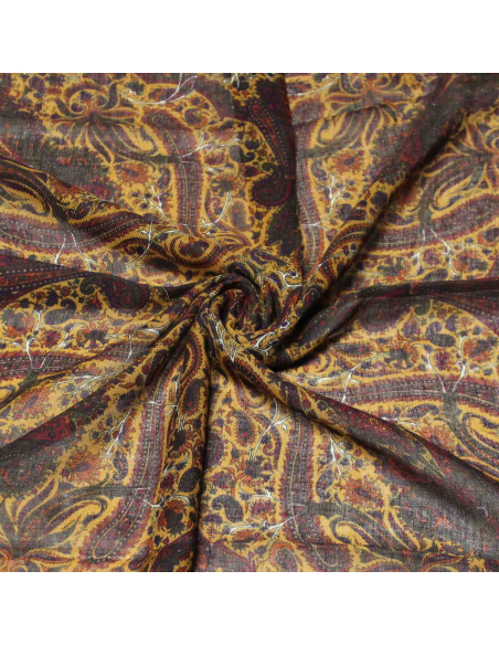 Foulard twill - Fleur fantaisie marron