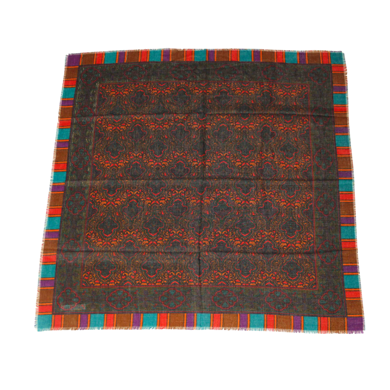 Foulard twill - Motif Abstrait Bordure Multicolore