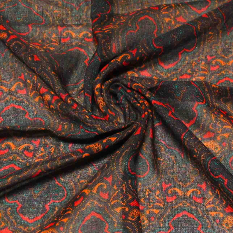 Foulard twill - Motif Abstrait Bordure Multicolore