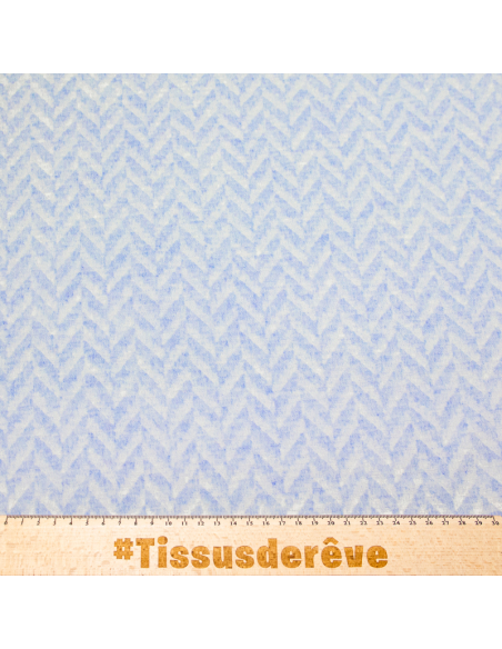 Étoffe 100% cachemire - Chevron bleu ciel
