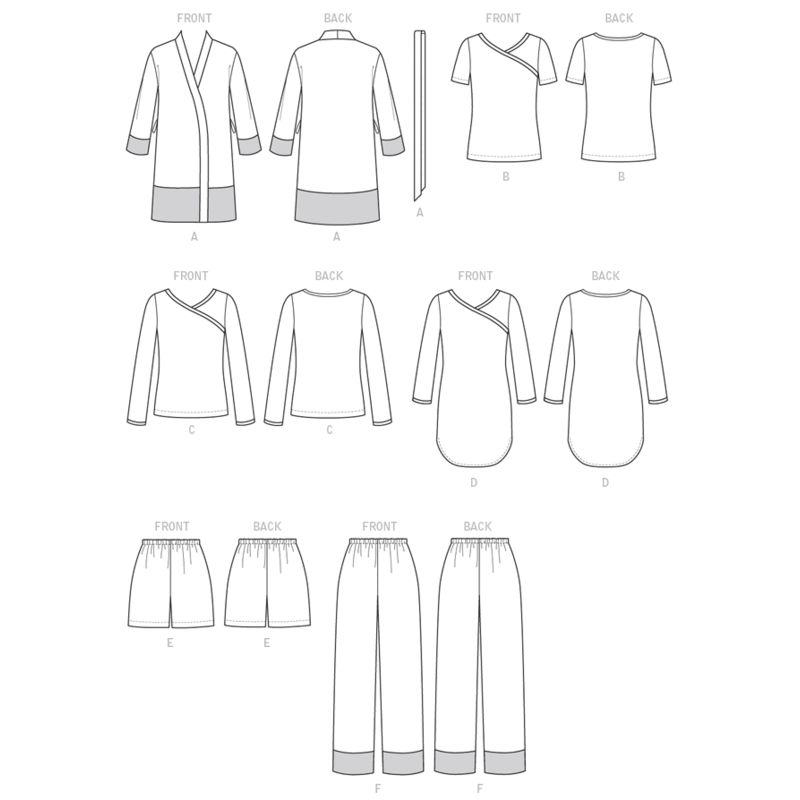 Patron McCall's 7297.B5 - Peignoir, ceinture, haut, robe, short et pantalon