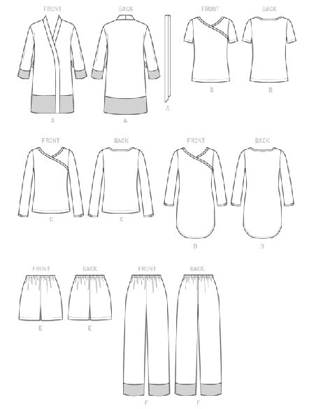 Patron McCall's 7297.B5 - Peignoir, ceinture, haut, robe, short et pantalon