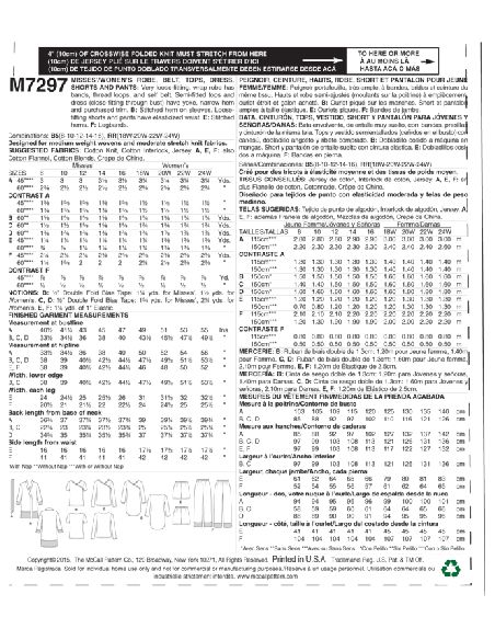 Patron McCall's 7297.B5 - Peignoir, ceinture, haut, robe, short et pantalon