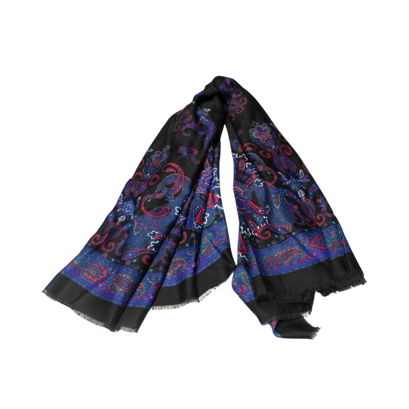 Foulard satin - Motif abstrait noir et violet