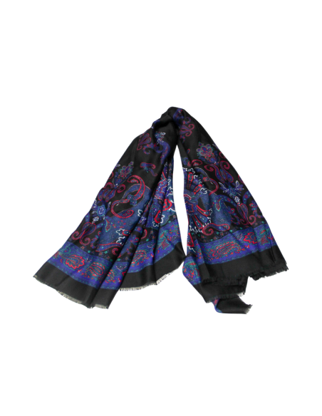 Foulard satin - Motif abstrait noir et violet