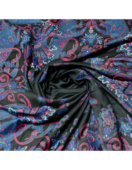 Foulard satin - Motif abstrait noir et violet