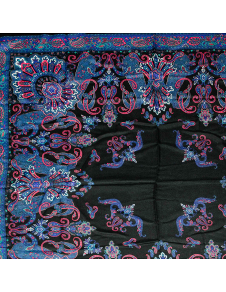Foulard satin - Motif abstrait noir et violet