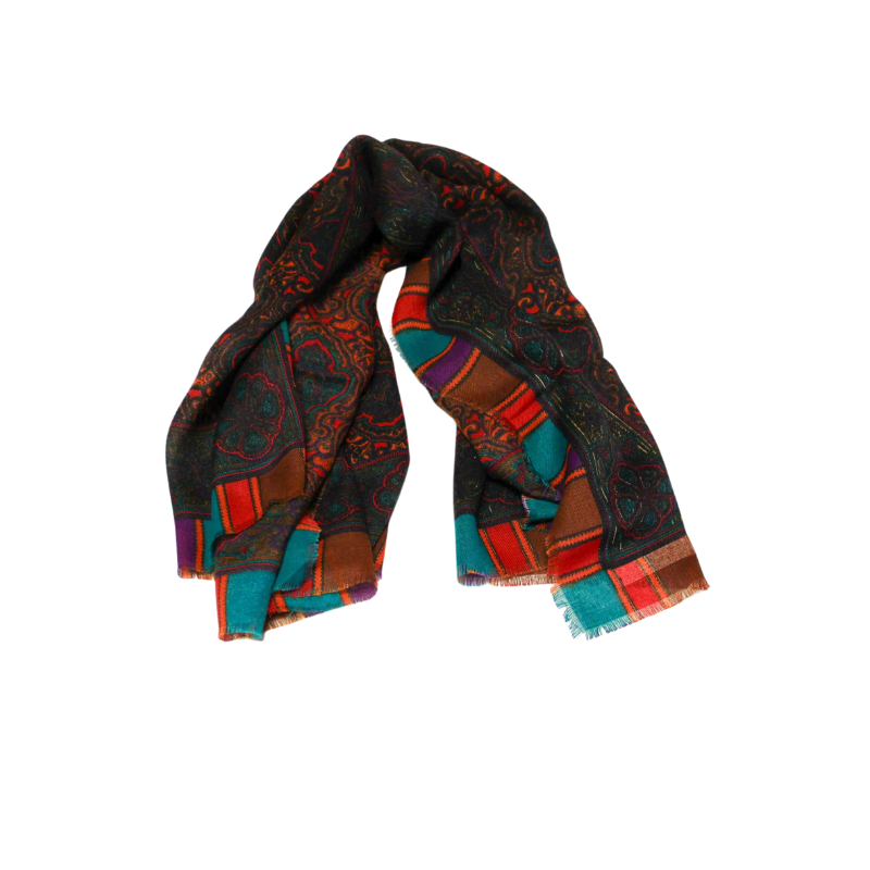 Foulard twill - Motif Abstrait Bordure Multicolore