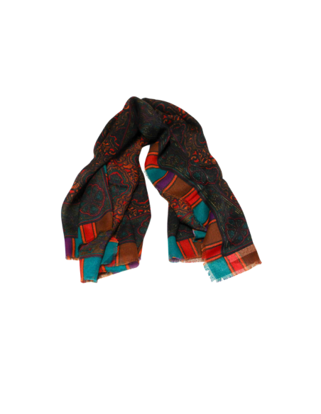 Foulard twill - Motif Abstrait Bordure Multicolore