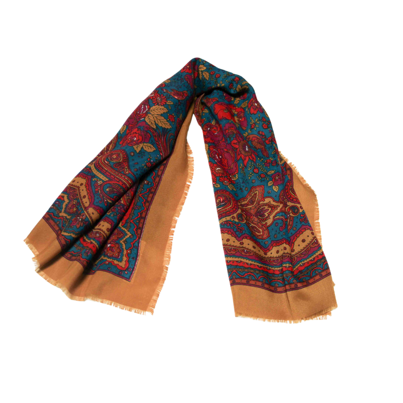 Foulard twill - Rosier bleu et moutard