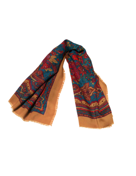 Foulard twill - Rosier bleu et moutard