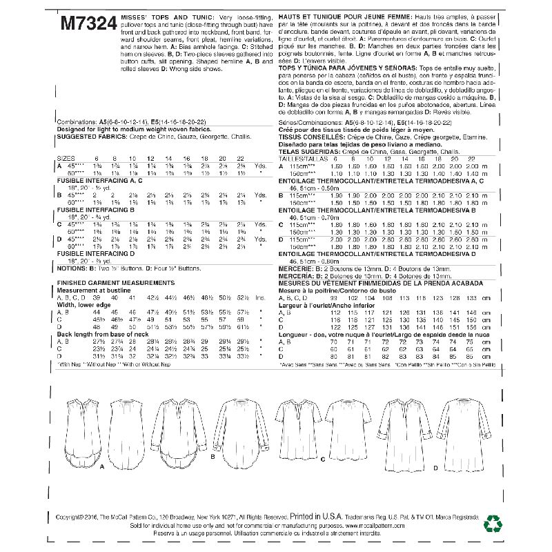 Patron McCall's 7324.A5 - Haut et tunique