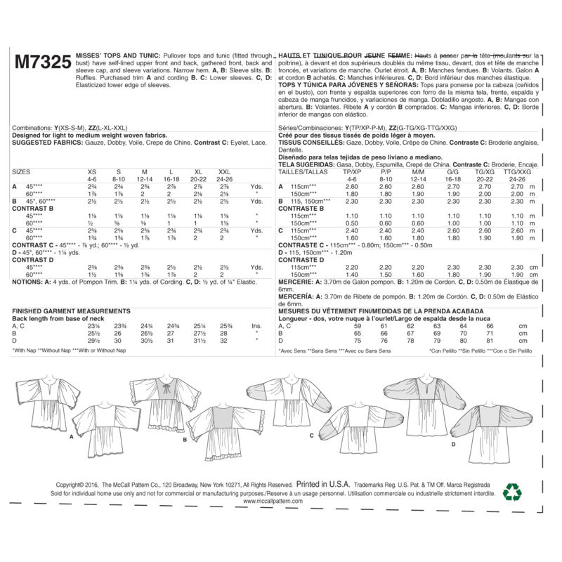 Patron McCall's 7325.Y - Haut et tunique