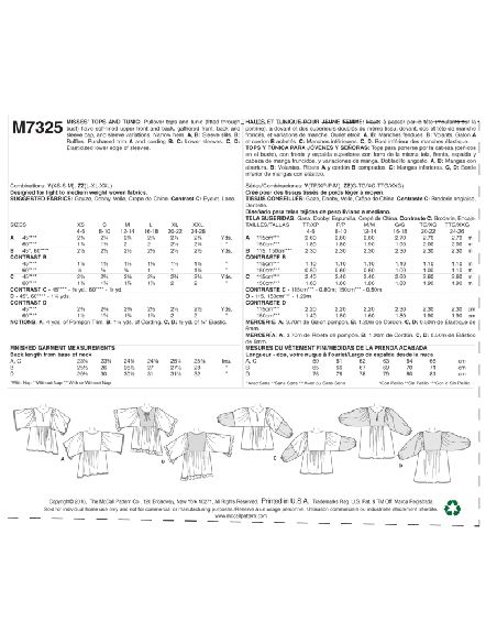 Patron McCall's 7325.Y - Haut et tunique