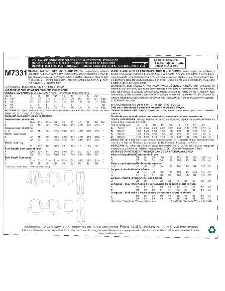 Patron McCall's 7331.A5 - Veste, haut, jupe et pantalon