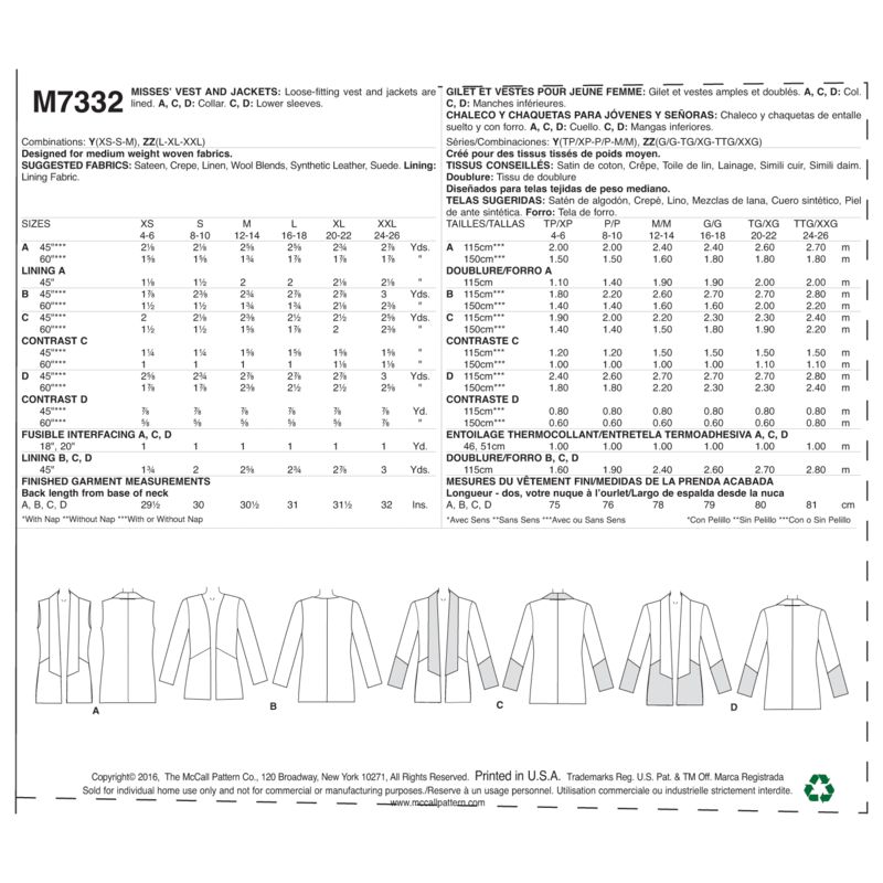 Patron McCall's 7332.Y - Gilet et veste