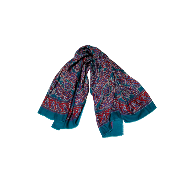 Foulard twill - Motif cachemire bleu canard