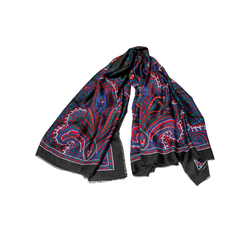 Foulard twill - Motif cachemire noir