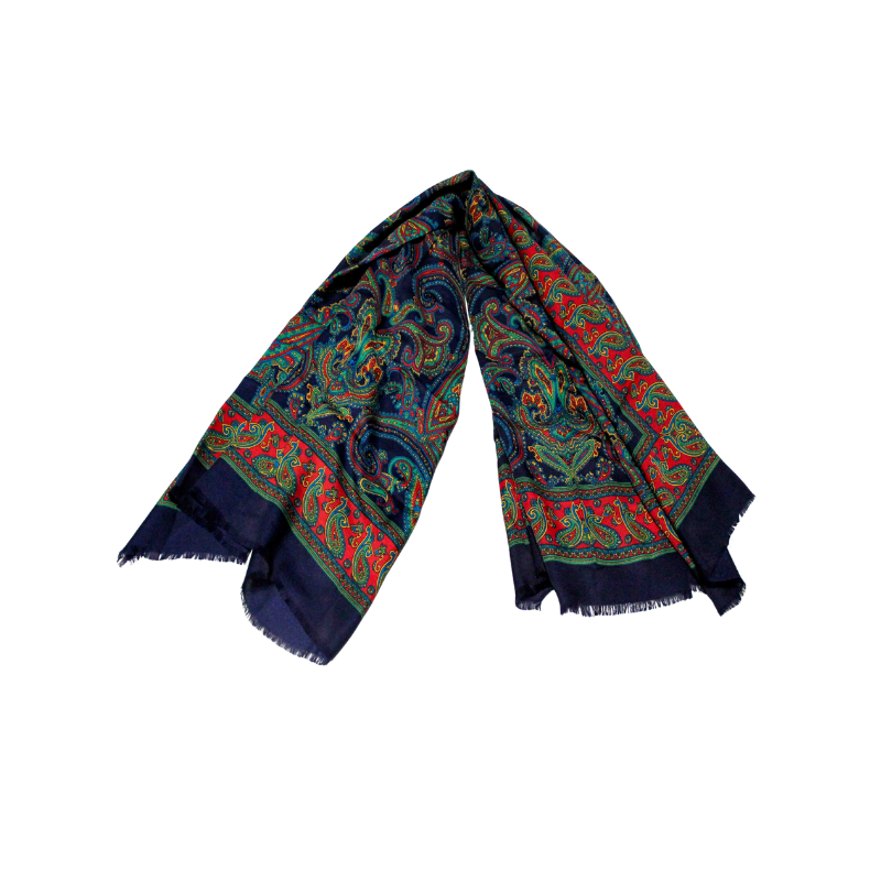 Foulard twill - Motif cachemire bleu marine