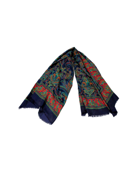Foulard twill - Motif cachemire bleu marine