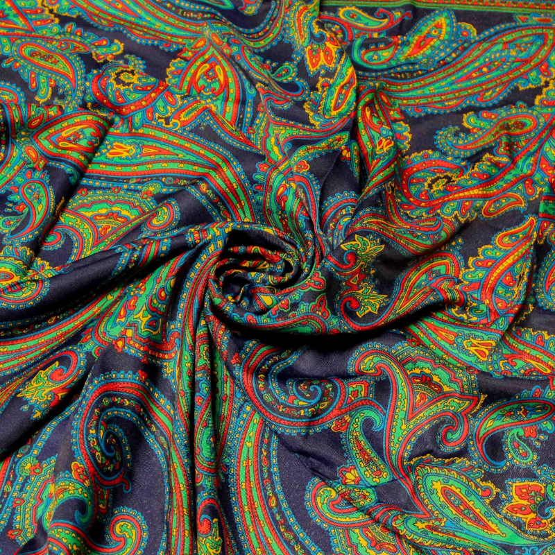 Foulard twill - Motif cachemire bleu marine