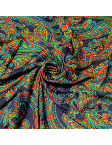 Foulard twill - Motif cachemire bleu marine