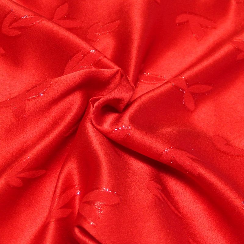 Broché crêpe envers satin de soie jacquard - Feuille rouge