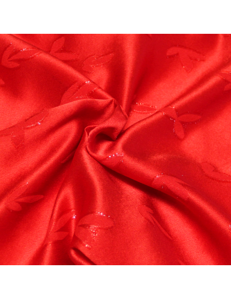 Broché crêpe envers satin de soie jacquard - Feuille rouge