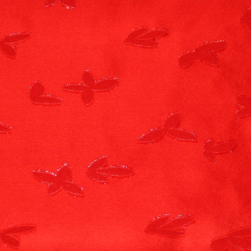 Broché crêpe envers satin de soie jacquard - Feuille rouge