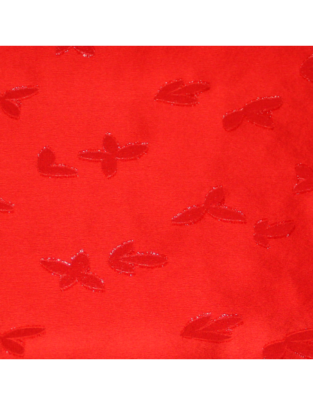 Broché crêpe envers satin de soie jacquard - Feuille rouge