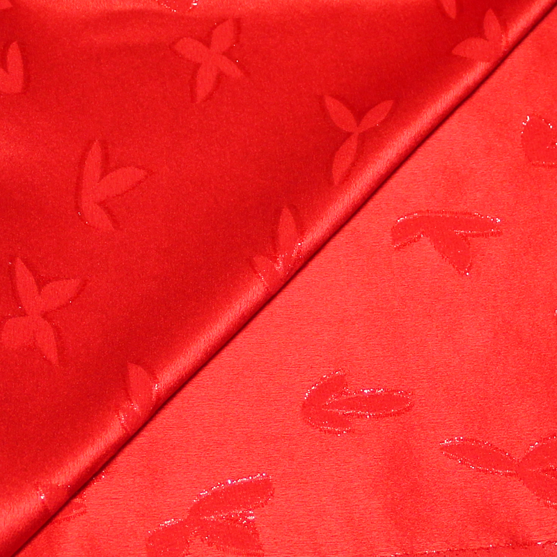 Broché crêpe envers satin de soie jacquard - Feuille rouge