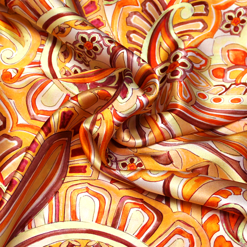 Satin 100% soie - Cachemire ton orange