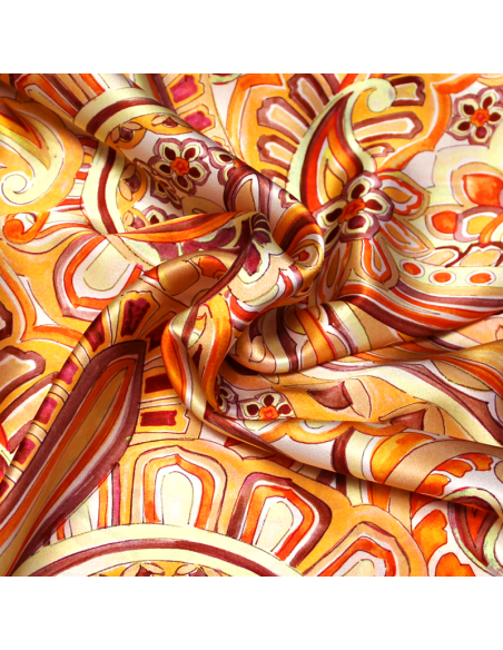 Satin 100% soie - Cachemire ton orange