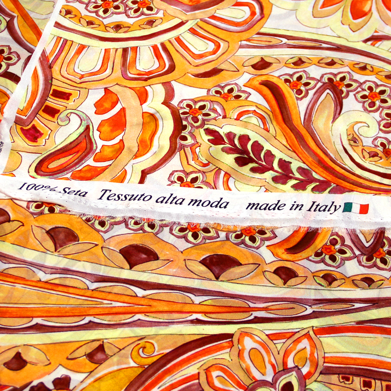 Satin 100% soie - Cachemire ton orange