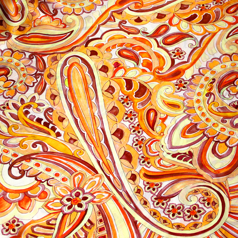 Satin 100% soie - Cachemire ton orange