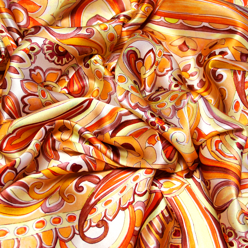 Satin 100% soie - Cachemire ton orange