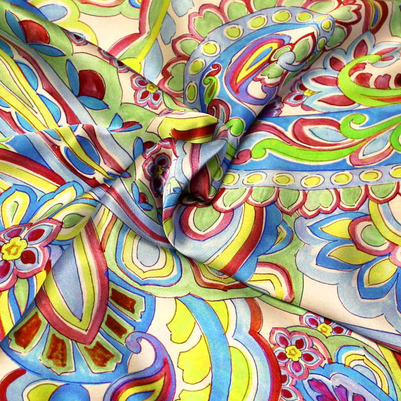 Satin 100% soie - Cachemire ton bleu & vert